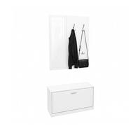 Baroni Home Mobile Bianco Ingresso 3 Pezzi con Scarpiera, Appendiabiti a Muro 4 Ganci e Specchio, Panca Porta Scarpe, Set Modulare Salvaspazio, 27x80x147cm