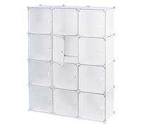 Baroni Home Mobile Componibile Salva Spazio, Organizzatore con Scomparti Impilabili in Plastica per Camera da Letto, Cabina Armadio, Ingresso, Bianco, 12 Scomparti, 111x37x147 cm
