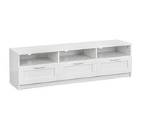 Baroni Home Mobile per Tv con 3 Ripiani 3 Cassetti, Foro per Passaggio Cavi in MDF, Consolle Porta TV per Camera da Letto, Salotto, Cucina, Bianco, 140x33x30 cm