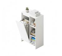 Baroni Home Mobile Portabiancheria con Cesto Estraibile, Armadio Salvaspazio con 3 Ripiani Laterali, Mobile Lavanderia in MDF per Bagno e Lavanderia, 50x30x87 cm (Bianco)