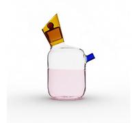 Baroni Home Oliera in Vetro Borosilicato Bicolore, Caraffa da Cucina con Beccuccio Versatore, Tappo in Vetro con Pomello, Design Moderno ed Elegante 11x8x16 cm Ambra, Blu e Rosa