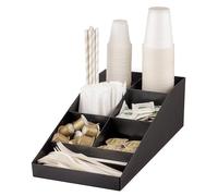 Baroni Home Organizer da caffetteria in Plastica Resistente 7 Scomparti, per Bicchierini, Posate, Zucchero, Cucchiaini, Cannucce e Bicchieri, Funzionale e Facile da Pulire, 38x20x12 cm, Bianco