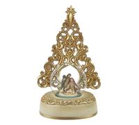 Baroni Home Palla di Neve in Vetro, Resina e Acciaio, Globo di Neve di Natale Raffigurante Natività, Elegante Decorazione Natalizia, Diametro ⌀ 6,5 cm, Nativita' con Albero