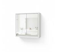 Baroni Home Pensile Bagno con Specchio e 2 Ante, Armadietto da Parete Ante a Specchio, Mobile Bagno Salvaspazio in MDF, 48x15x45 cm Bianco