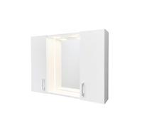 Baroni Home Pensile Bagno con Specchio e 2 Ante, Armadietto da Parete con Illuminazione LED, Mobile Bagno Salvaspazio in MDF, 77x15x57 cm (Specchio 2 Ante Lateriali Bianco)