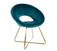 Baroni Home Poltrona Imbottita Circolare Bibi Moon in Velluto con Gambe in Ferro Dorato, Poltroncina da Ufficio o Sedia da pranzo con Seduta Ergonomica 71x59x84 Cm, Petrolio