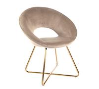 Baroni Home Poltrona Imbottita Circolare in Velluto con Gambe in Ferro Dorato, Poltroncina da Ufficio o Sedia da Pranzo Confortevole con Seduta Ergonomica 71x59x84 cm, Beige