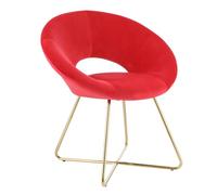 Baroni Home Poltrona Imbottita Circolare in Velluto con Gambe in Ferro Dorato, Poltroncina da Ufficio o Sedia da pranzo Confortevole con Seduta Ergonomica 71x59x84 Cm, Rosso