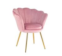 Baroni Home Poltrona Imbottita con Schienale a Conchiglia in Velluto Cipria con Gambe in Oro, Poltrona da Salotto e Camera da Letto, Super Confortevole, Poltrona Relax 69x71x84 Cm