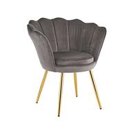Baroni Home Poltrona Imbottita con Schienale a Conchiglia in Velluto Grigio con Gambe in Oro, Poltrona da Salotto e Camera da Letto, Super Confortevole, Poltrona Relax 69x71x84 Cm