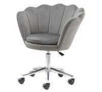 Poltrona Imbottita con Schienale a Conchiglia in Velluto Grigio con Ruote Argento, Sedia con Ruote da Scrivania, Altezza Regolabile, Super Confortevole 69x71x84 cm
