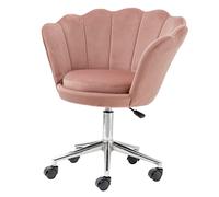 Baroni Home Poltrona Imbottita con Schienale a Conchiglia in Velluto Rosa Cipria con Ruote Argento, Sedia con Ruote da Scrivania, Altezza Regolabile, Super Confortevole 69x71x84 cm