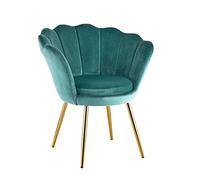 Baroni Home Poltrona Imbottita con Schienale a Conchiglia in Velluto Tiffany con Gambe in Oro, Poltrona da Salotto e Camera da Letto, Super Confortevole, Poltrona Relax 69x71x84 Cm