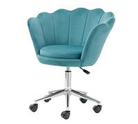 Baroni Home Poltrona Imbottita con Schienale a Conchiglia in Velluto Tiffany con Ruote Argento, Sedia con Ruote da Scrivania, Altezza Regolabile, Super Confortevole 69x71x84 cm