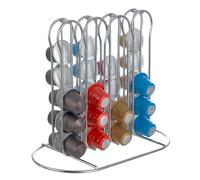Baroni Home Portacapsule per Caffè in Metallo, Supporto Porta Capsule Color Argento, Accessori Cucina per Macchinetta Caffè, 40 Capsule, 4 Colonne, 24x12x20 cm