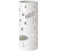 Baroni Home Portaombrelli Cilindrico in Metallo con Intagli a Forma di Pioggia e Ombrelli 18,5x18,5x49 cm con Gancino e Vaschetta Scolapioggia Rimovibile, Bianco