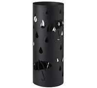 Baroni Home Portaombrelli Cilindrico in Metallo con Intagli a Forma di Pioggia e Ombrelli 18,5x18,5x49 cm con Gancino e Vaschetta Scolapioggia Rimovibile, Nero