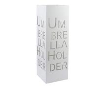 Baroni Home Portaombrelli Design Moderno Porta Ombrelli in Metallo con Intaglio Scritta Umbrella Holder Bianco con Gancino e Vaschetta Scolapioggia Rimovibile 15,5X15,5X49 cm