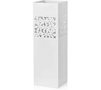 Baroni Home Portaombrelli Quadrato in Metallo con Intaglio Rettangolare Fiori 15.5X15.5X49 cm con Gancino e Vaschetta Scolapioggia Rimovibile, Bianco