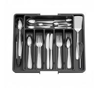 Baroni Home Portaposate Estendibile per Cassetto, Organizer Regolabile in Plastica, fino a 8 Scomparti, Divisorio per Posate e Utensili Cucina, 37,5x34-57x5 cm (Nero)