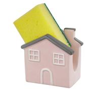 Baroni Home Portaspugna per Lavello Cucina in Ceramica, Porta Spugna per Lavandino con Spugna Inclusa, Casa Rosa, 10x6x10 cm