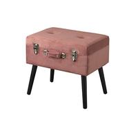 Baroni Home Pouf Contenitore a Forma di Valigia in Velluto, Sgabello con Zampe in Legno Cipria 50x35x46 cm