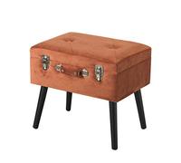 Baroni Home Pouf Contenitore a Forma di Valigia in Velluto, Sgabello con Zampe in Legno Rosso Cognac 50x35x46 cm