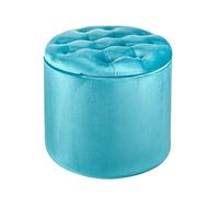 Baroni Home Pouf Contenitore Poggiapiedi con Scarpiera Interna, Pouf in Velluto Portascarpe Turchese Ø50x42 cm