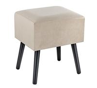 Baroni Home Pouf in Velluto, Panchetto Imbottito, Poggiapiedi con Zampe in Legno 40X33X46 cm Beige