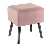 Baroni Home Pouf in Velluto, Panchetto Imbottito, Poggiapiedi con Zampe in Legno 40X33X46 cm Rosa Cipria