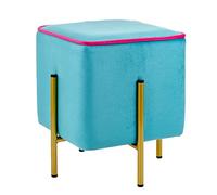 Baroni Home Pouf Poggiapiedi Quadrato in Velluto, Pouf da Salotto Imbottito, Pouf Panchetto per Camera da Letto, Turchese con Bordo Fucsia, 33x33x38 cm