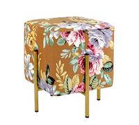 Baroni Home Pouf Poggiapiedi Quadrato in Velluto, Pouf da Salotto Imbottito, Pouf Panchetto per Camera da Letto, Fiori Base Cognac, 33x33x38 cm