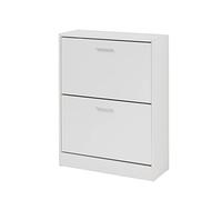 Baroni Home Scarpiera Salva spazio Slim in Legno Melaminico da Ingresso. Portascarpe con Ante a Ribalta e Doppia Profondità (Bianca 2 Ante)