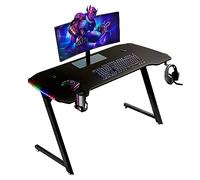 Baroni Home Scrivania Gaming per Computer Ergonomica con Supporto e Gancio Cuffie e Porta Bicchiere, Tavolo da Gioco in MDF e Acciaio, con Luci LED Multicolore,140x60 cm