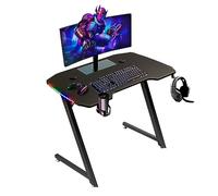 Baroni Home Scrivania Gaming per Computer Ergonomica con Supporto e Gancio Cuffie e Porta Bicchiere, Tavolo da Gioco in MDF e Acciaio, con Luci LED Multicolore,100x60 cm