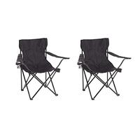 Baroni Home Sedia Campeggio Pieghevole da Esterno Giardino, Poltrona Campeggio Impermeabile, Sedia Camping Portatile, Seduta da Spiaggia e Pesca con Porta bibite 50x50x80 cm, Set 2 Nero