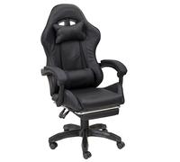 Baroni Home Sedia Gaming con Schienale Ergonomico Inclinabile e Altezza Regolabile, Sedia Ufficio con Supporto Lombare, Poggiatesta Imbottito e Poggiapiedi Estraibile, Nero, 58x66x114-124 cm