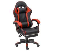 Baroni Home Sedia Gaming con Schienale Ergonomico Inclinabile e Altezza Regolabile, Sedia Ufficio con Supporto Lombare, Poggiatesta Imbottito e Poggiapiedi Estraibile, Rosso, 58x66x114-124 cm