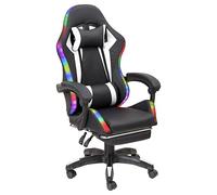 Baroni Home Sedia Gaming Ergonomica con Cuscino Lombare, Luci Led Regolabili e Poggiapiedi Estraibile, Sedia Ufficio con Schienale Inclinabile e Altezza Regolabile, Bianco, 68x66x125-133 cm
