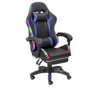 Baroni Home Sedia Gaming Ergonomica con Cuscino Lombare, Luci Led Regolabili e Poggiapiedi Estraibile, Sedia Ufficio con Schienale Inclinabile e Altezza Regolabile, Blu, 68x66x125-133 cm