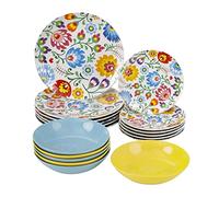 Baroni Home Servizio di Piatti da 18 pezzi in Porcellana e Gres, Servito da Tavolo Colorato per 6 Persone, Piatto Fondo, Piano, da Frutta o Dolce, Fantasia Fiori