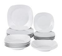 Baroni Home Servizio di Piatti da 18 pezzi in Porcellana e Gres, Servito da Tavolo Colorato per 6 Persone, Piatto Fondo, Piano, da Frutta o Dolce, Bianco Squadrato