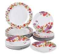Baroni Home Servizio di Piatti da 18 pezzi in Porcellana, Servito da Tavolo Colorato per 6 Persone, Piatto Fondo, Piano, da Frutta o Dolce, Papaveri