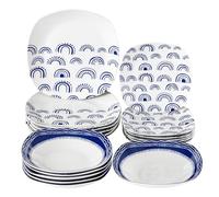 Baroni Home Servizio di Piatti da 18 pezzi in Porcellana, Servito da Tavolo Colorato per 6 Persone, Piatto Fondo, Piano, da Frutta o Dolce, Archi Blu