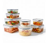 Baroni Home Set 16 Pezzi Contenitori per Alimenti in Plastica, 8 Contenitori e 8 Coperchi, Contenitori Ermetici Salvafreschezza Impilabili, per Microonde Lavastoviglie Frigorifero
