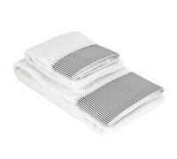Baroni Home Set 2 Asciugamani Viso e Ospite, 100% Cotone, Asciugamani Bagno, Misure 50x100 e 40x50, Balze a Righe Bianco