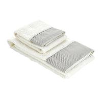 Baroni Home Set 2 Asciugamani Viso e Ospite, 100% Cotone, Asciugamani Bagno, Misure 50x100 e 40x50, Balze a Righe Crema