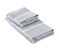 Baroni Home Set 2 Asciugamani Viso e Ospite, 100% Cotone, Asciugamani Bagno, Misure 50x100 e 40x50, Balze a Righe Grigio