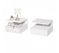 Baroni Home Set 2 Comodini Bianchi Sospesi da Parete con Cassetto e 2 Ripiani, Comodini Moderni Salvaspazio per Camera da Letto, MDF Resistente, Montaggio Facile, 32x35x23 cm