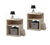 Baroni Home Set 2 Comodini Moderni con 3 Ripiani Aperti, 35x35x41,5 cm, Tavolini Multiuso Design Minimal, Montaggio Facile, Comodini Camera da Letto o Soggiorno (Naturale)